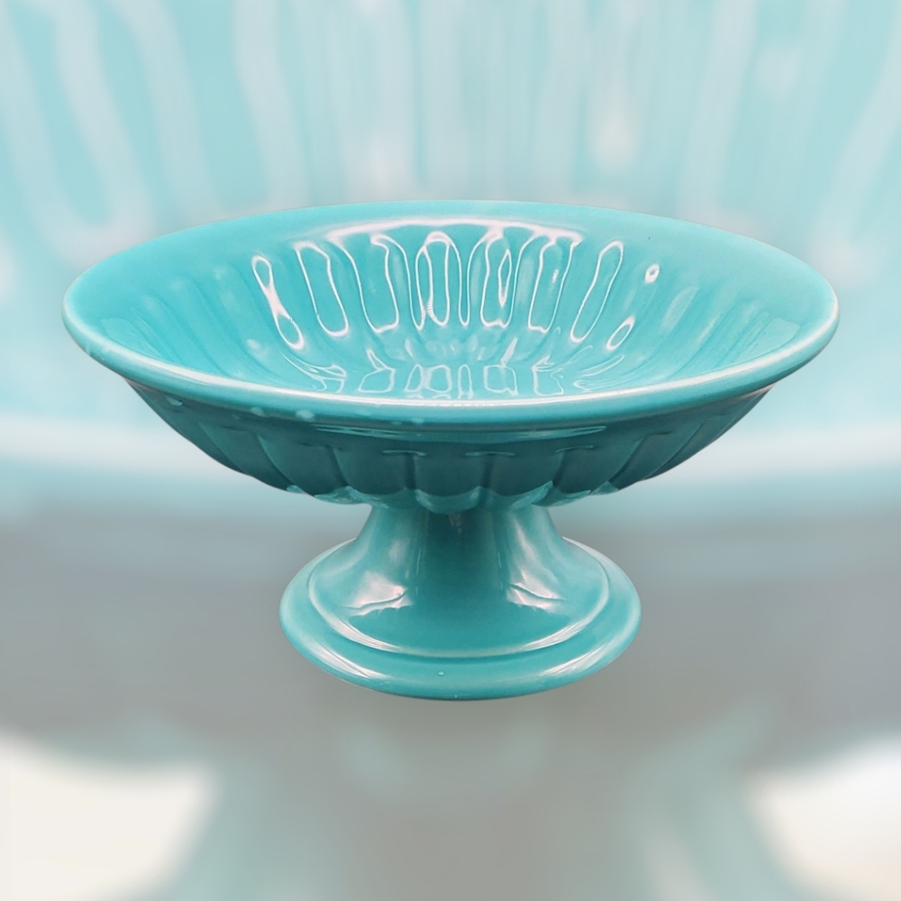 Maioliche Miessica Jessica Turquoise Ceramic Pedestal Serving Bowl 8"W Italy